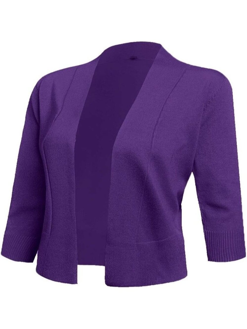 〽️Women Purple 3/4 Sleeve Crop Cardigan Short Open Front Lightweight Knit Shrug